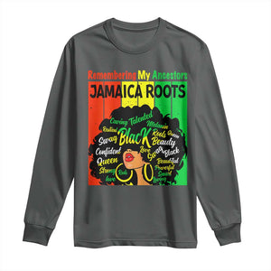 Proud Jamaican Afro Black Woman Long Sleeve Shirt Remembering My Ancestors Jamaica Pride TS10 Dark Heather Print Your Wear