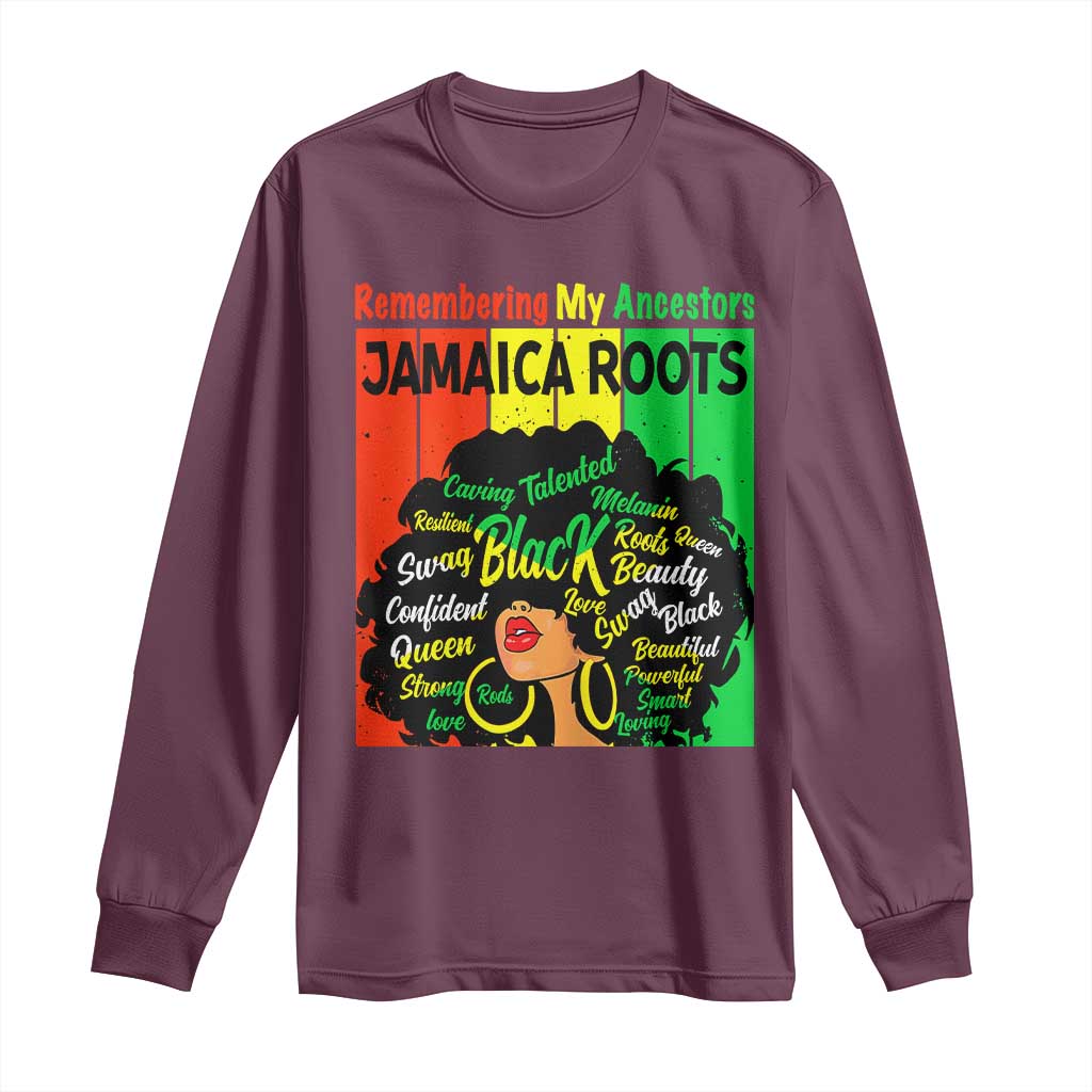 Proud Jamaican Afro Black Woman Long Sleeve Shirt Remembering My Ancestors Jamaica Pride TS10 Maroon Print Your Wear