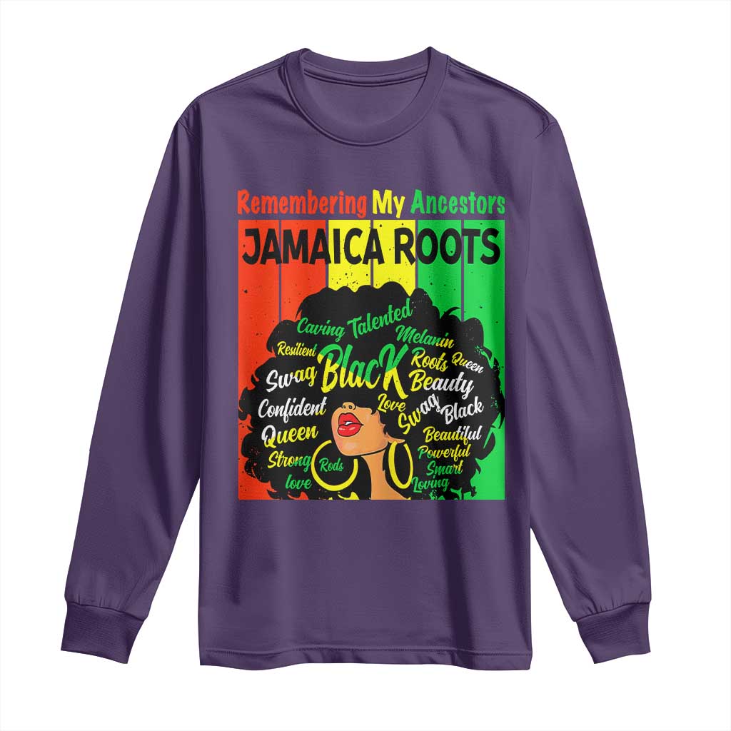 Proud Jamaican Afro Black Woman Long Sleeve Shirt Remembering My Ancestors Jamaica Pride TS10 Purple Print Your Wear