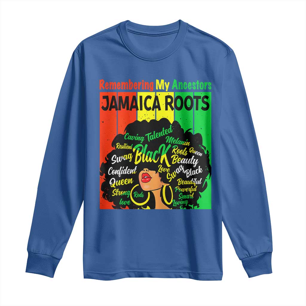 Proud Jamaican Afro Black Woman Long Sleeve Shirt Remembering My Ancestors Jamaica Pride TS10 Royal Blue Print Your Wear