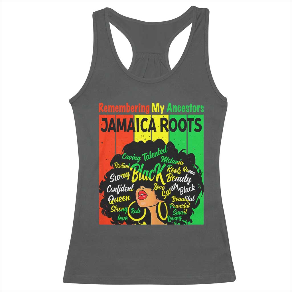 Proud Jamaican Afro Black Woman Racerback Tank Top Remembering My Ancestors Jamaica Pride TS10 Dark Heather Print Your Wear