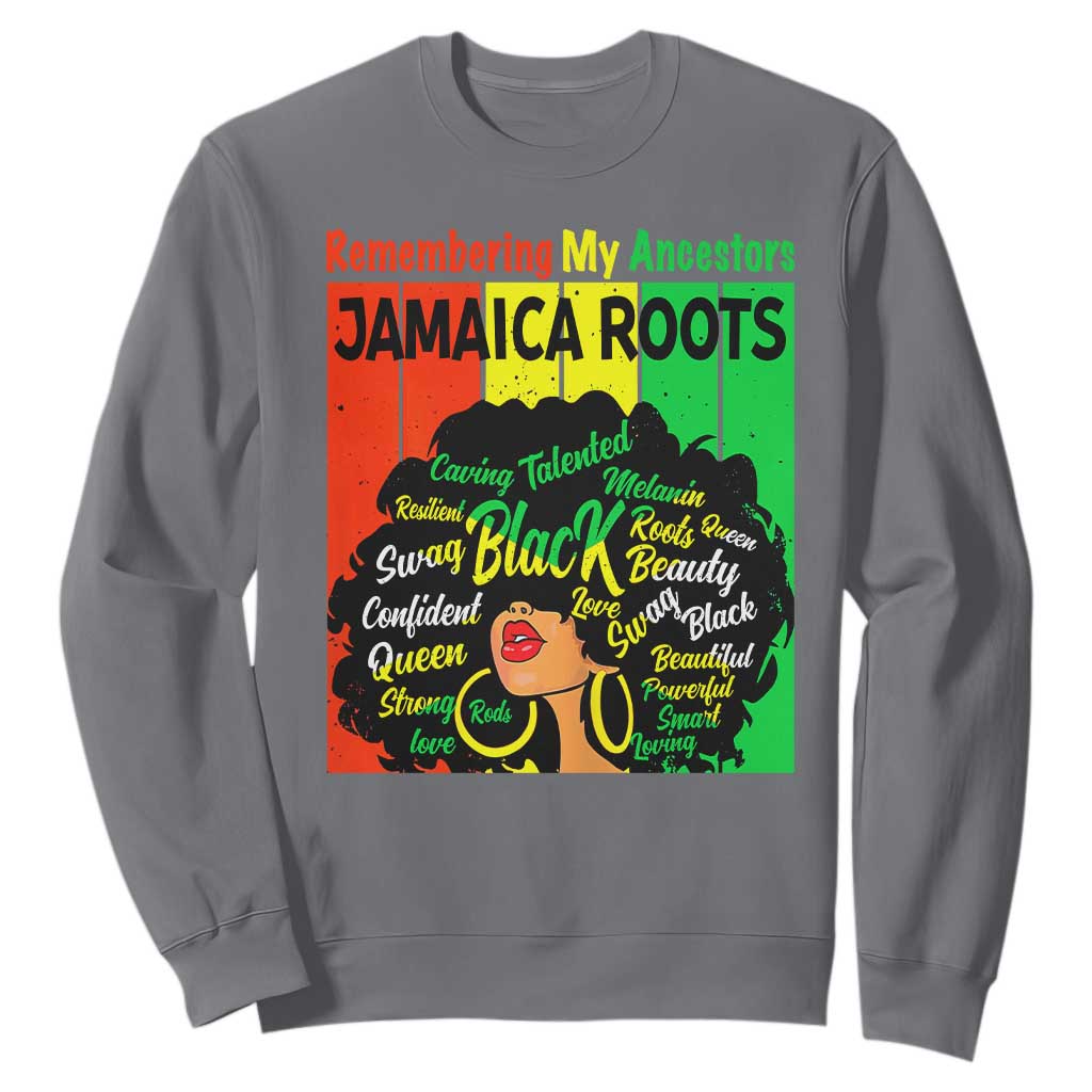 Proud Jamaican Afro Black Woman Sweatshirt Remembering My Ancestors Jamaica Pride TS10 Charcoal Print Your Wear