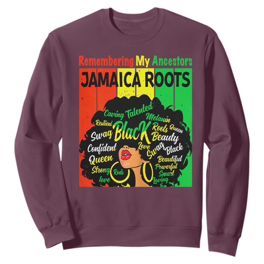 Proud Jamaican Afro Black Woman Sweatshirt Remembering My Ancestors Jamaica Pride TS10 Maroon Print Your Wear