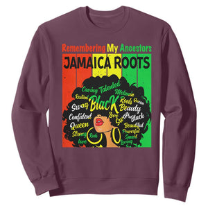 Proud Jamaican Afro Black Woman Sweatshirt Remembering My Ancestors Jamaica Pride TS10 Maroon Print Your Wear