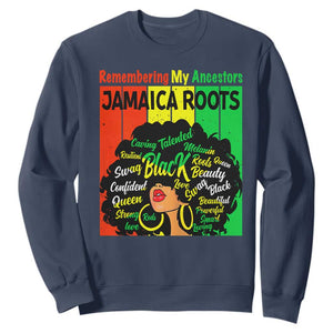 Proud Jamaican Afro Black Woman Sweatshirt Remembering My Ancestors Jamaica Pride TS10 Navy Print Your Wear
