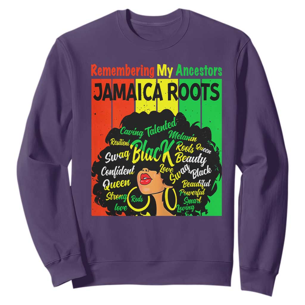 Proud Jamaican Afro Black Woman Sweatshirt Remembering My Ancestors Jamaica Pride TS10 Purple Print Your Wear