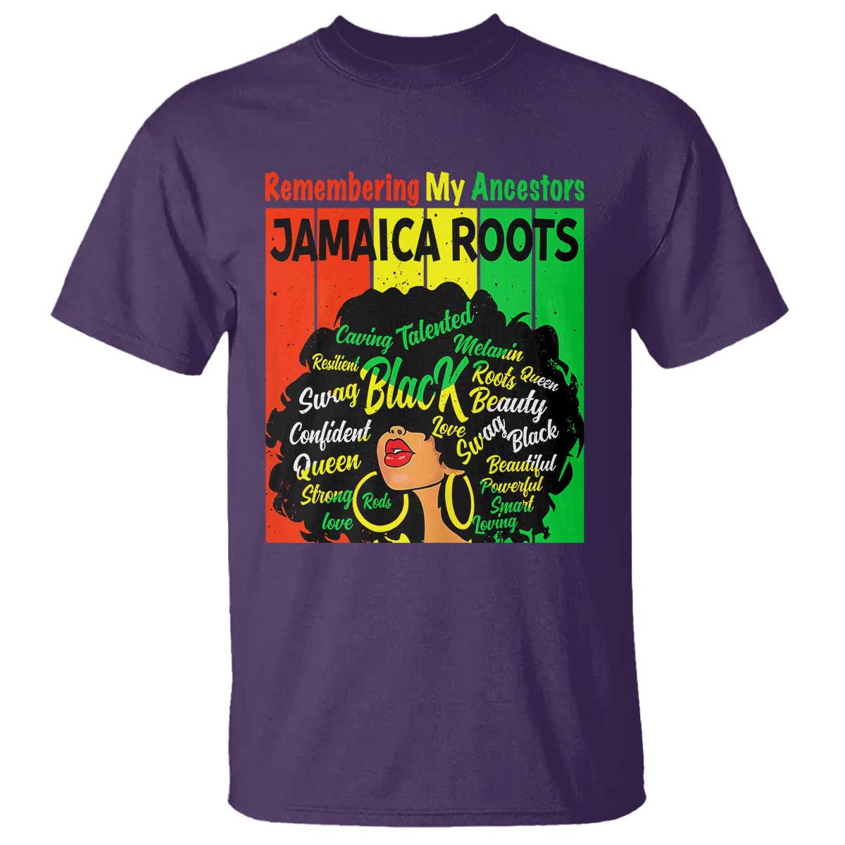 Proud Jamaican Afro Black Woman T Shirt Remembering My Ancestors Jamaica Pride TS10 Purple Print Your Wear