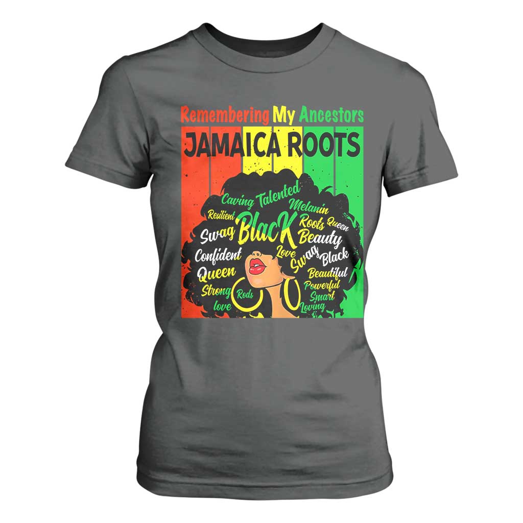 Proud Jamaican Afro Black Woman T Shirt For Women Remembering My Ancestors Jamaica Pride TS10 Dark Heather Print Your Wear