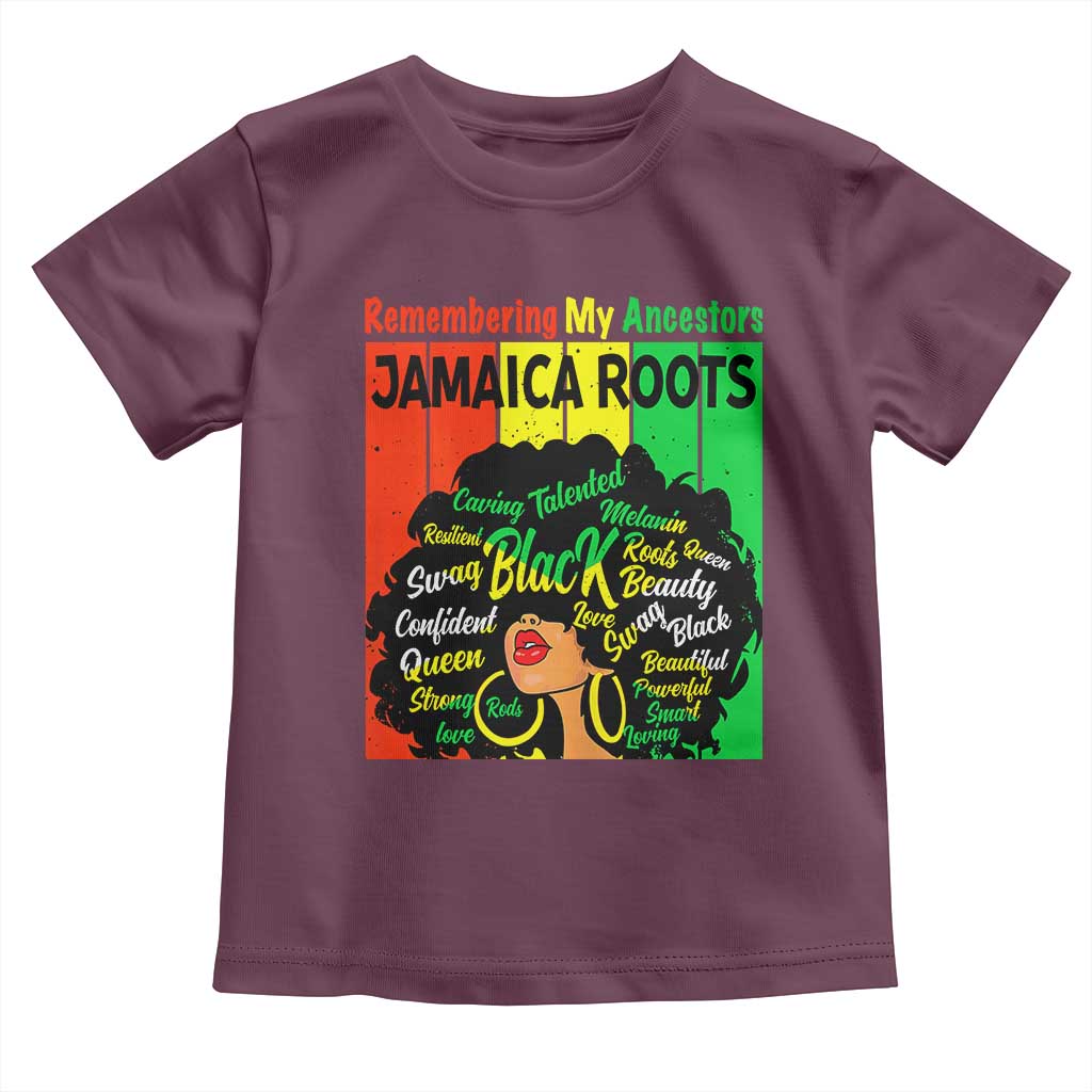Proud Jamaican Afro Black Woman Toddler T Shirt Remembering My Ancestors Jamaica Pride TS10 Maroon Print Your Wear