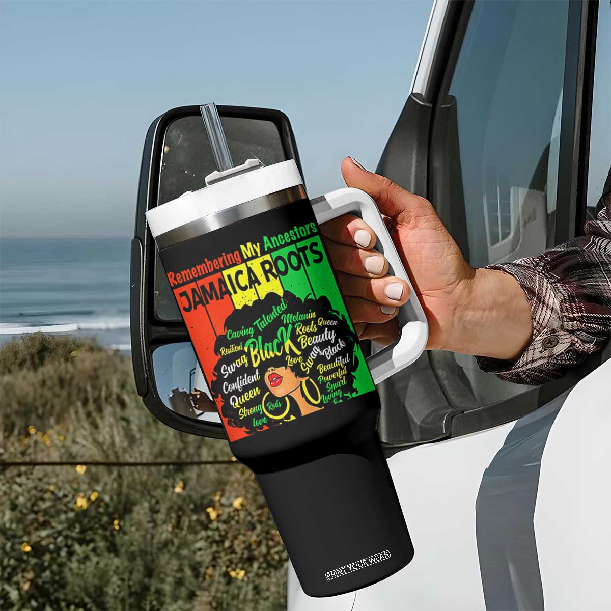 Proud Jamaican Afro Black Woman Tumbler With Handle Remembering My Ancestors Jamaica Pride TS10 Print Your Wear