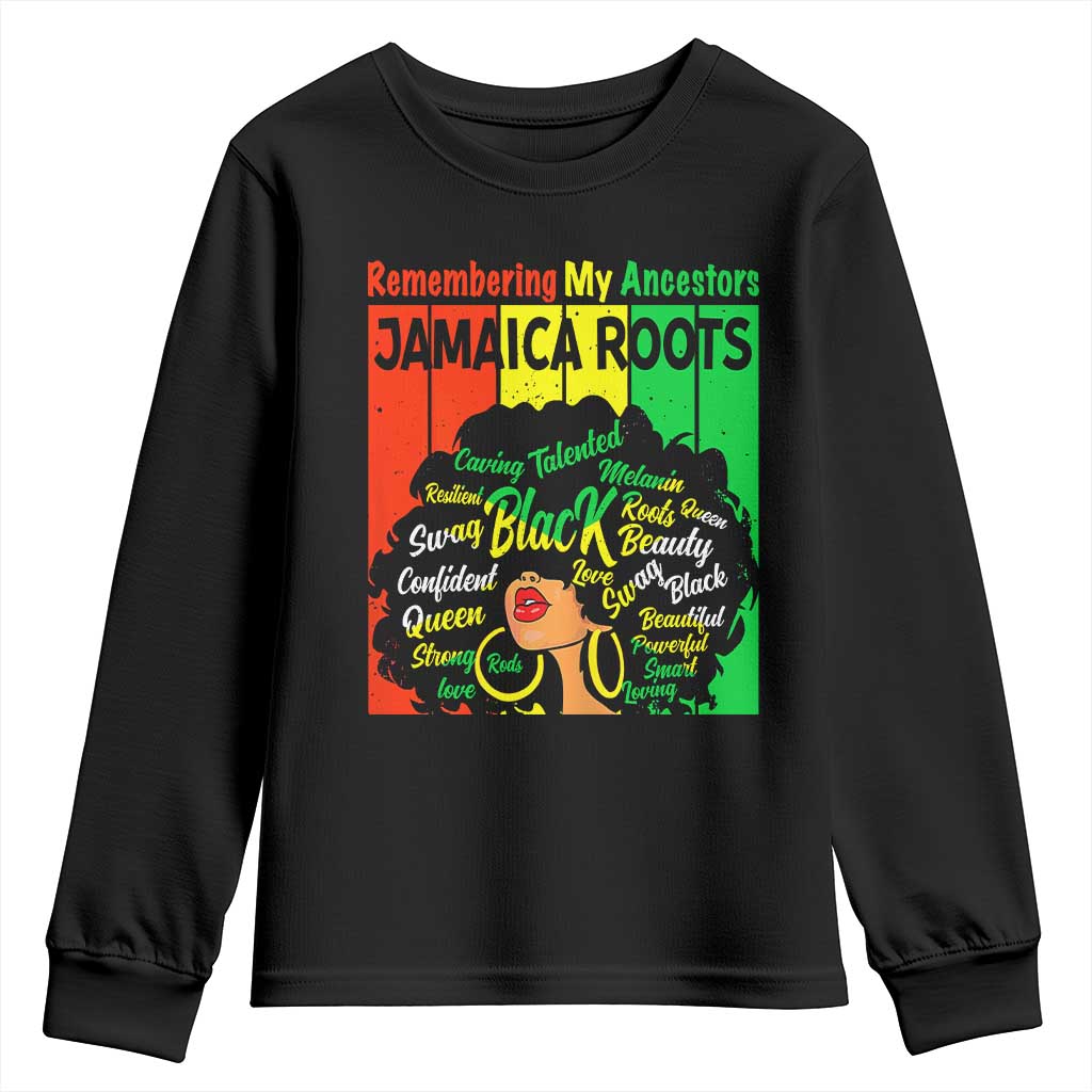 Proud Jamaican Afro Black Woman Youth Sweatshirt Remembering My Ancestors Jamaica Pride TS10 Black Print Your Wear
