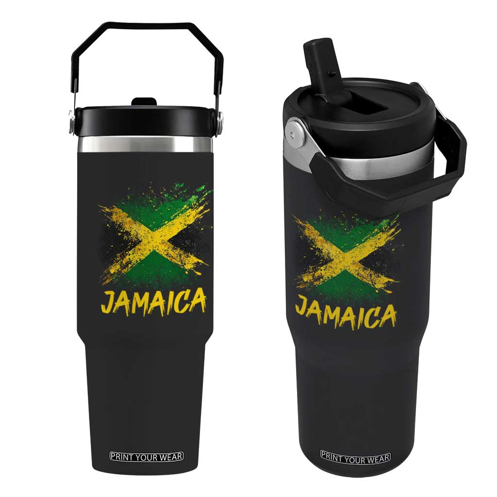 Jamaica Flip Straw Tumbler Retro Vintage Watercolors Sport Jamaican Flag TS10 One Size: 30 oz Black Print Your Wear