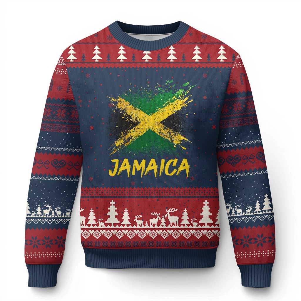 Jamaica Ugly Christmas Sweater Retro Vintage Watercolors Sport Jamaican Flag TS10 Navy Red Print Your Wear
