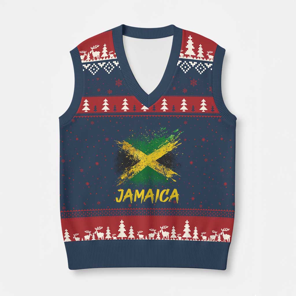 Jamaica V-Neck Knit Sweater Vest Retro Vintage Watercolors Sport Jamaican Flag TS10 Navy Red Print Your Wear