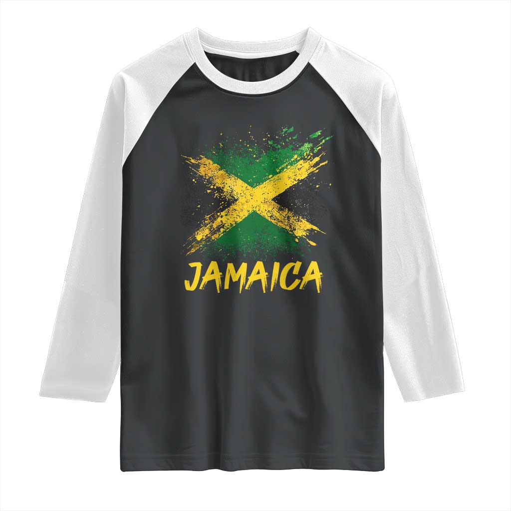 Jamaica Raglan Shirt Retro Vintage Watercolors Sport Jamaican Flag TS10 Black White Print Your Wear