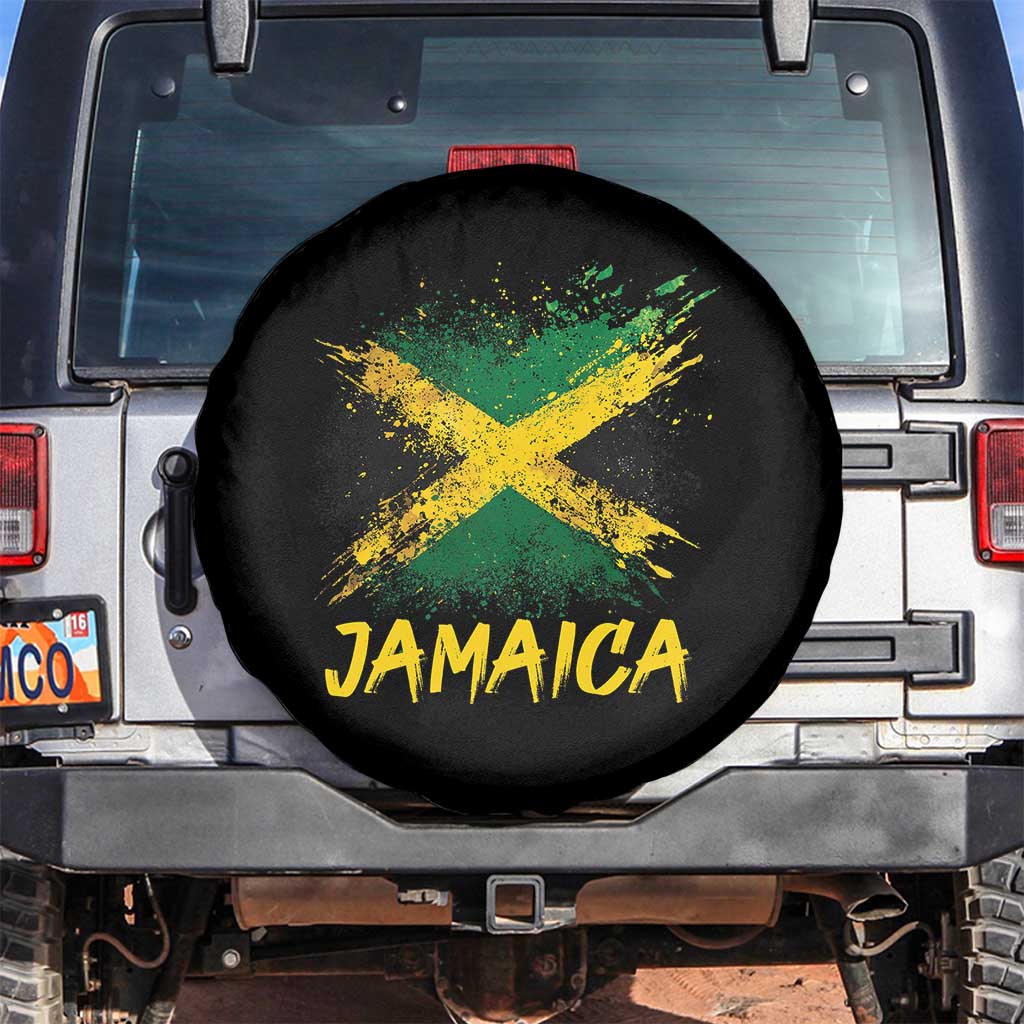 Jamaica Spare Tire Cover Retro Vintage Watercolors Sport Jamaican Flag TS10 No hole Black Print Your Wear