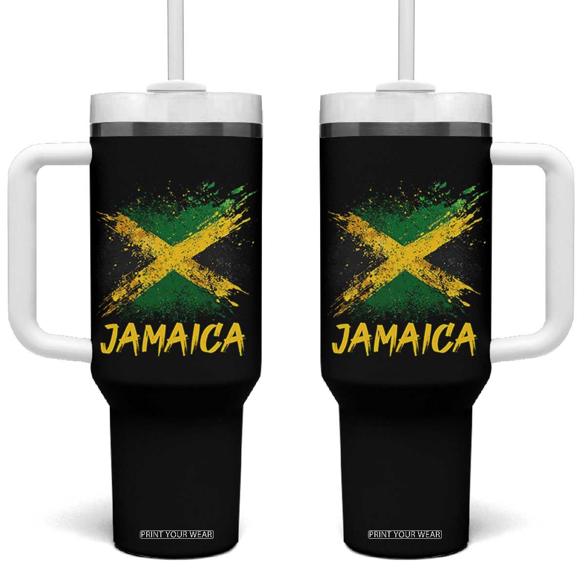 Jamaica Tumbler With Handle Retro Vintage Watercolors Sport Jamaican Flag TS10 One Size: 40 oz Black Print Your Wear