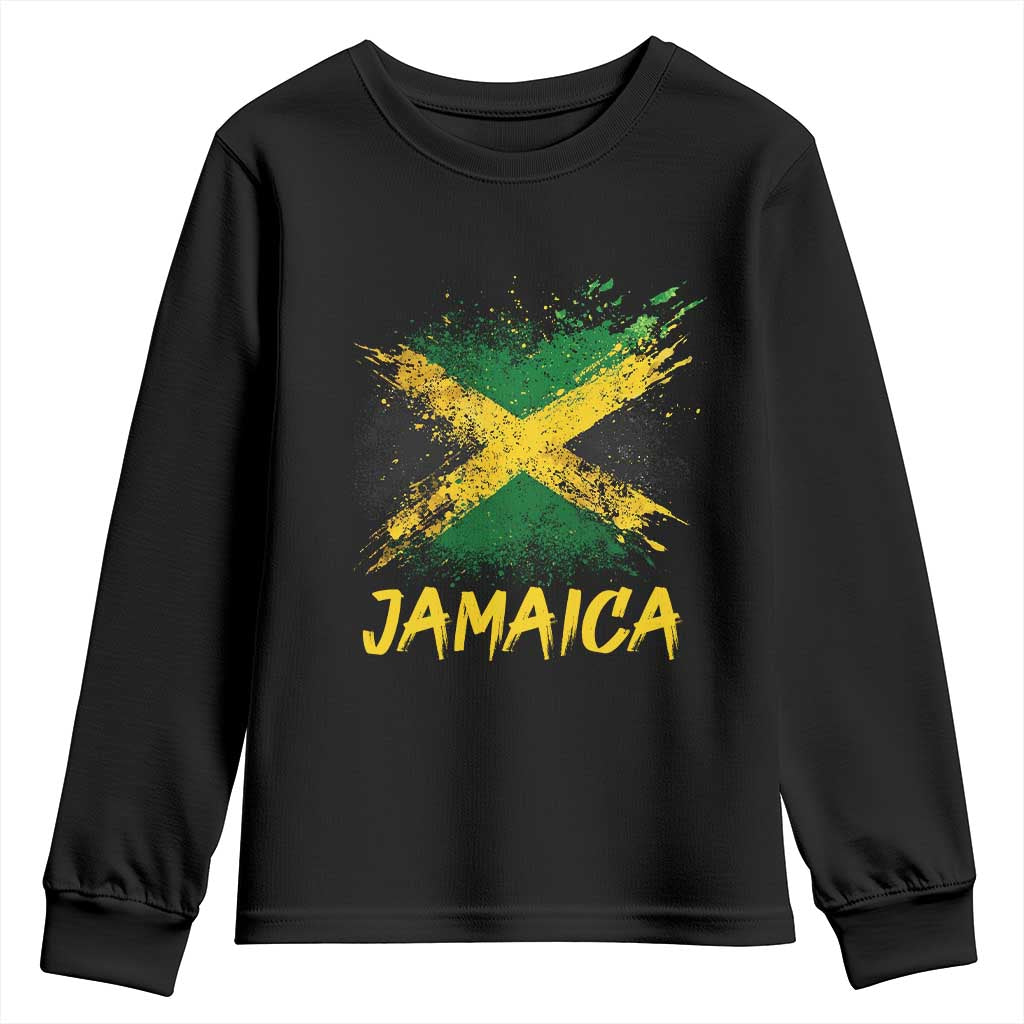 Jamaica Youth Sweatshirt Retro Vintage Watercolors Sport Jamaican Flag TS10 Black Print Your Wear