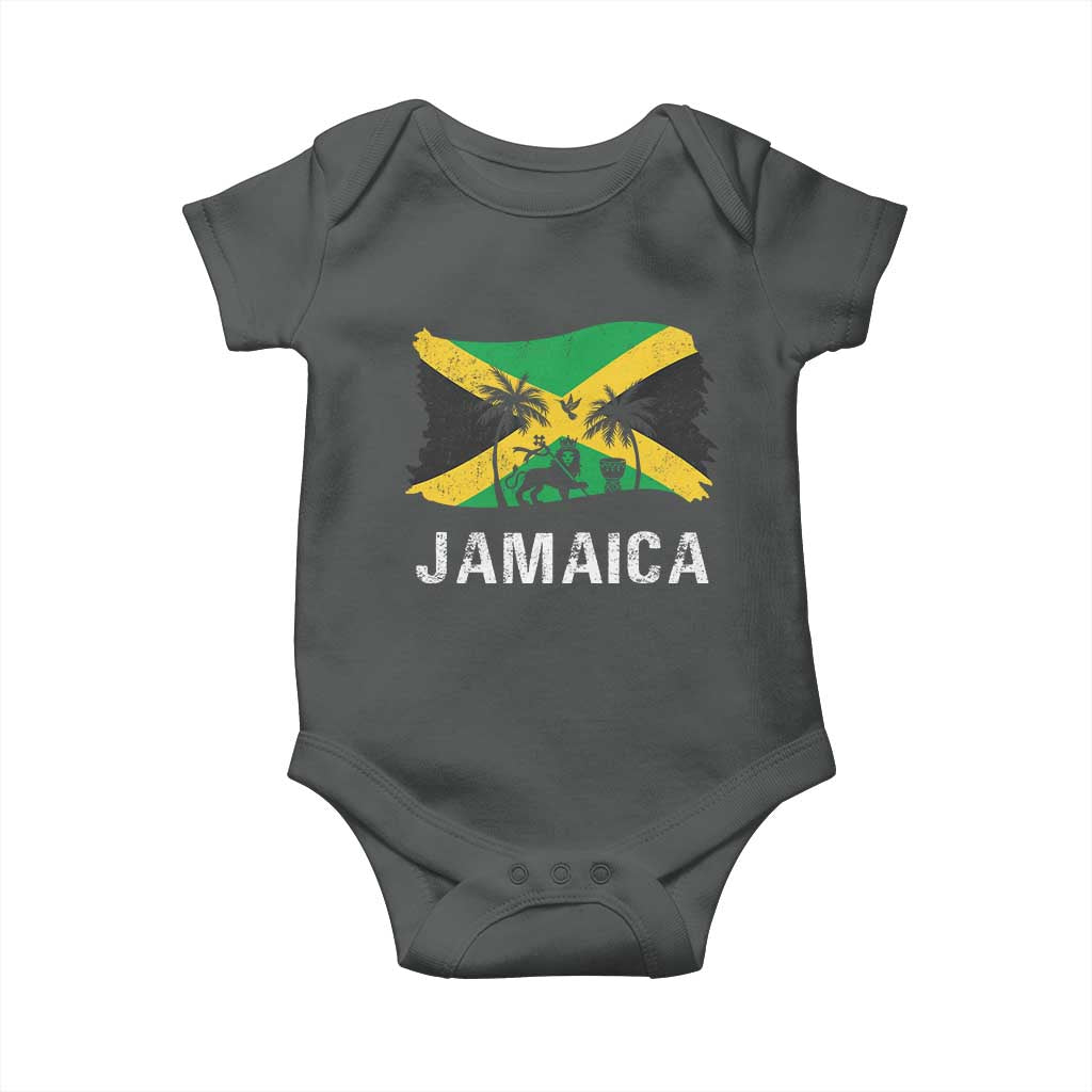 Jamaica Baby Onesie Retro Vintage Jamaican Pride Flag Lion Of Judah TS10 Dark Heather Print Your Wear