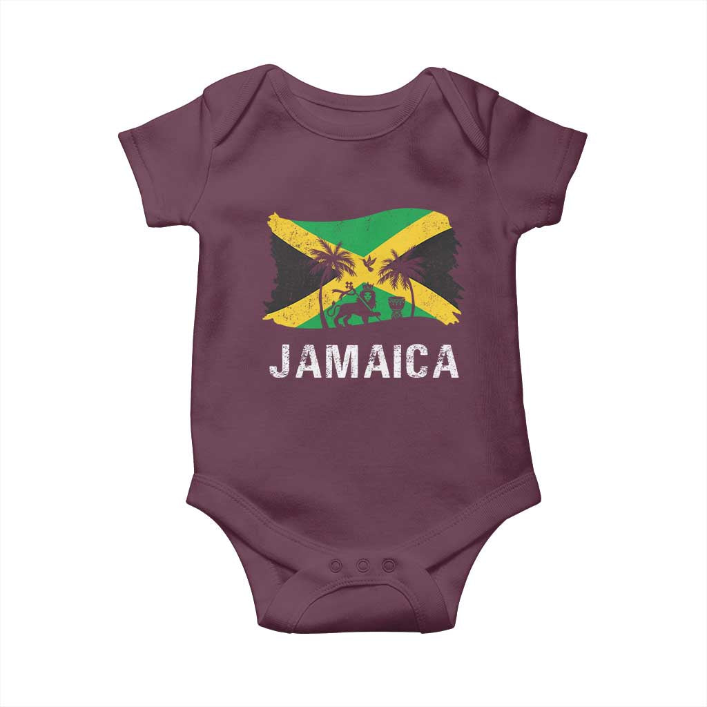 Jamaica Baby Onesie Retro Vintage Jamaican Pride Flag Lion Of Judah TS10 Maroon Print Your Wear