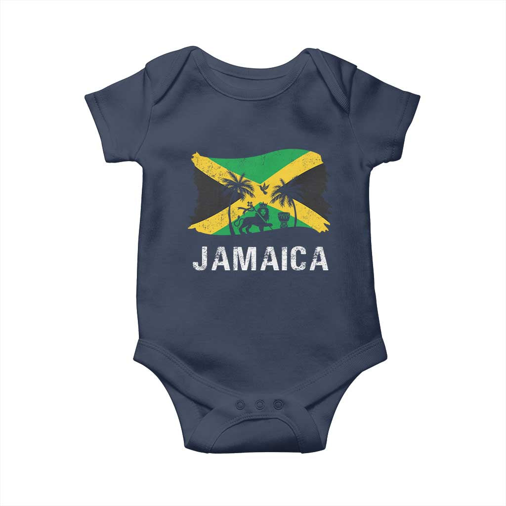 Jamaica Baby Onesie Retro Vintage Jamaican Pride Flag Lion Of Judah TS10 Navy Print Your Wear