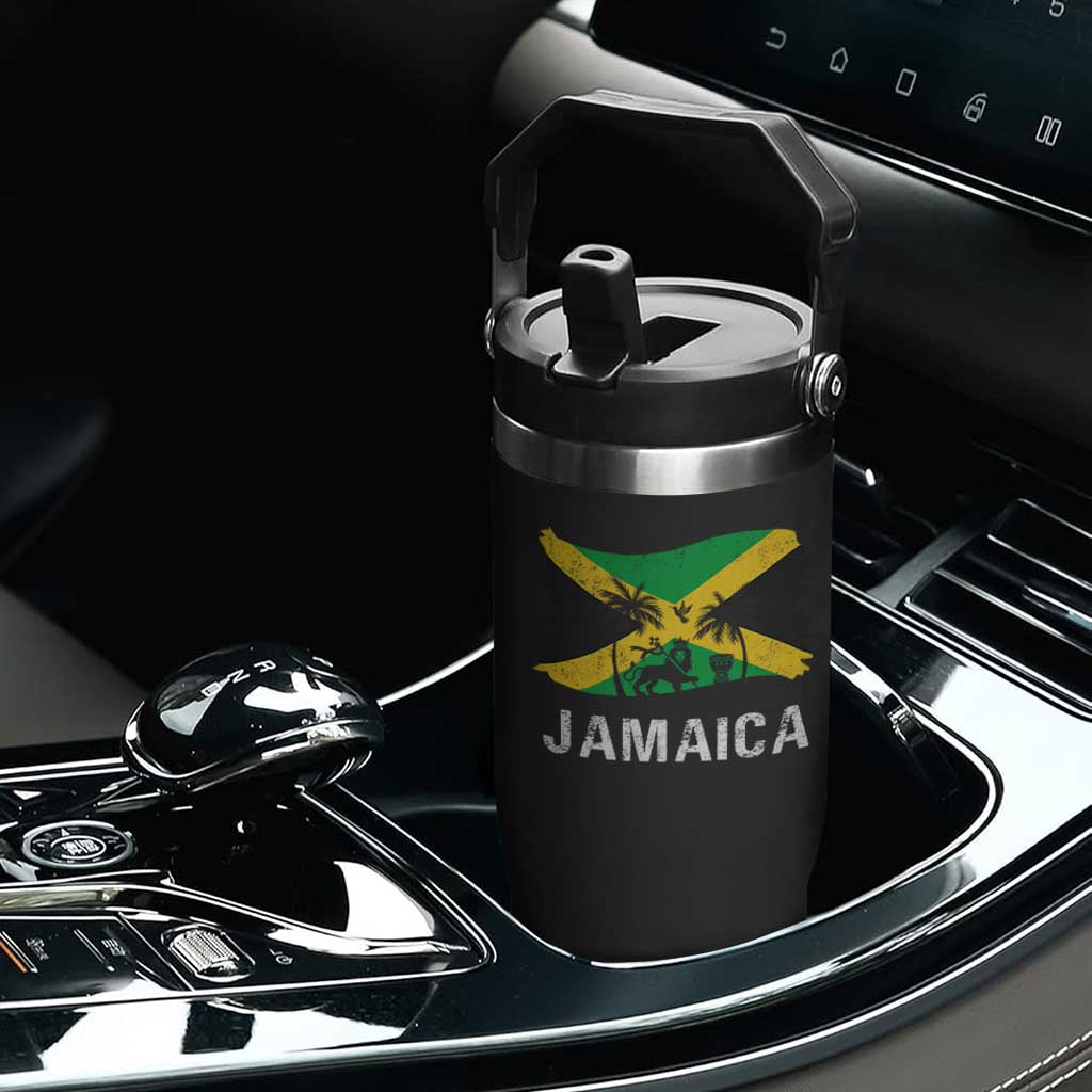 Jamaica Flip Straw Tumbler Retro Vintage Jamaican Pride Flag Lion Of Judah TS10 Print Your Wear