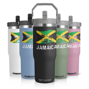 Jamaica Flip Straw Tumbler Retro Vintage Jamaican Pride Flag Lion Of Judah TS10 Print Your Wear