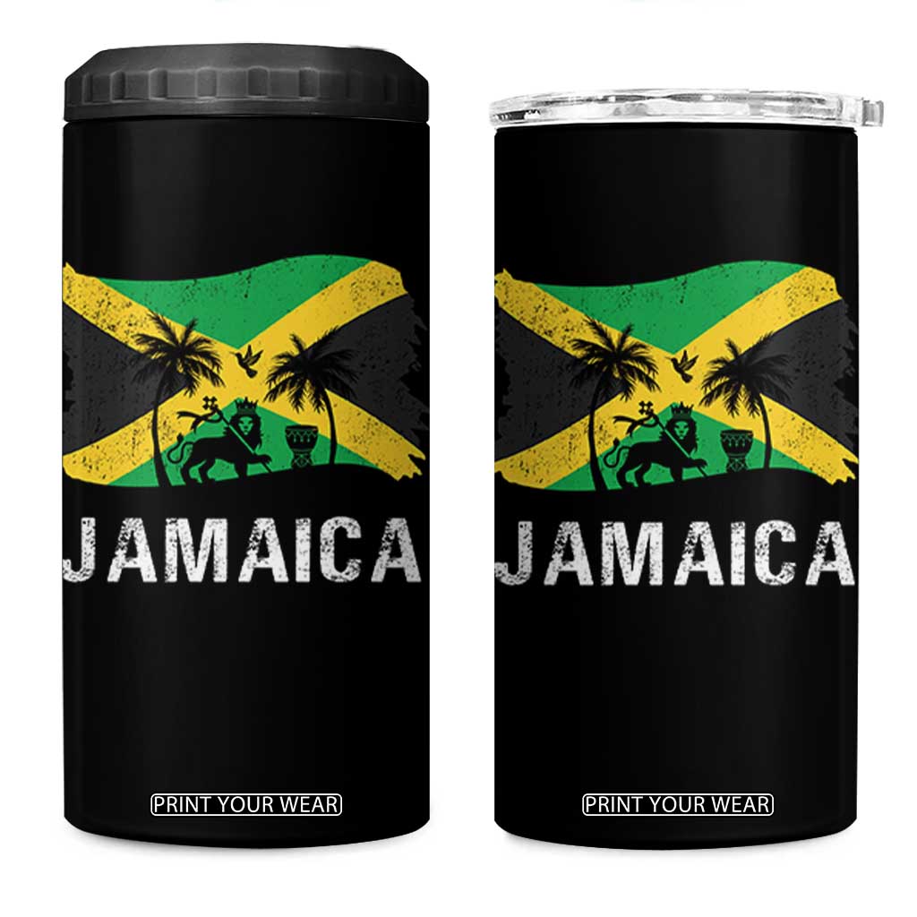 Jamaica 4 in 1 Can Cooler Tumbler Retro Vintage Jamaican Pride Flag Lion Of Judah TS10 One Size: 16 oz Black Print Your Wear