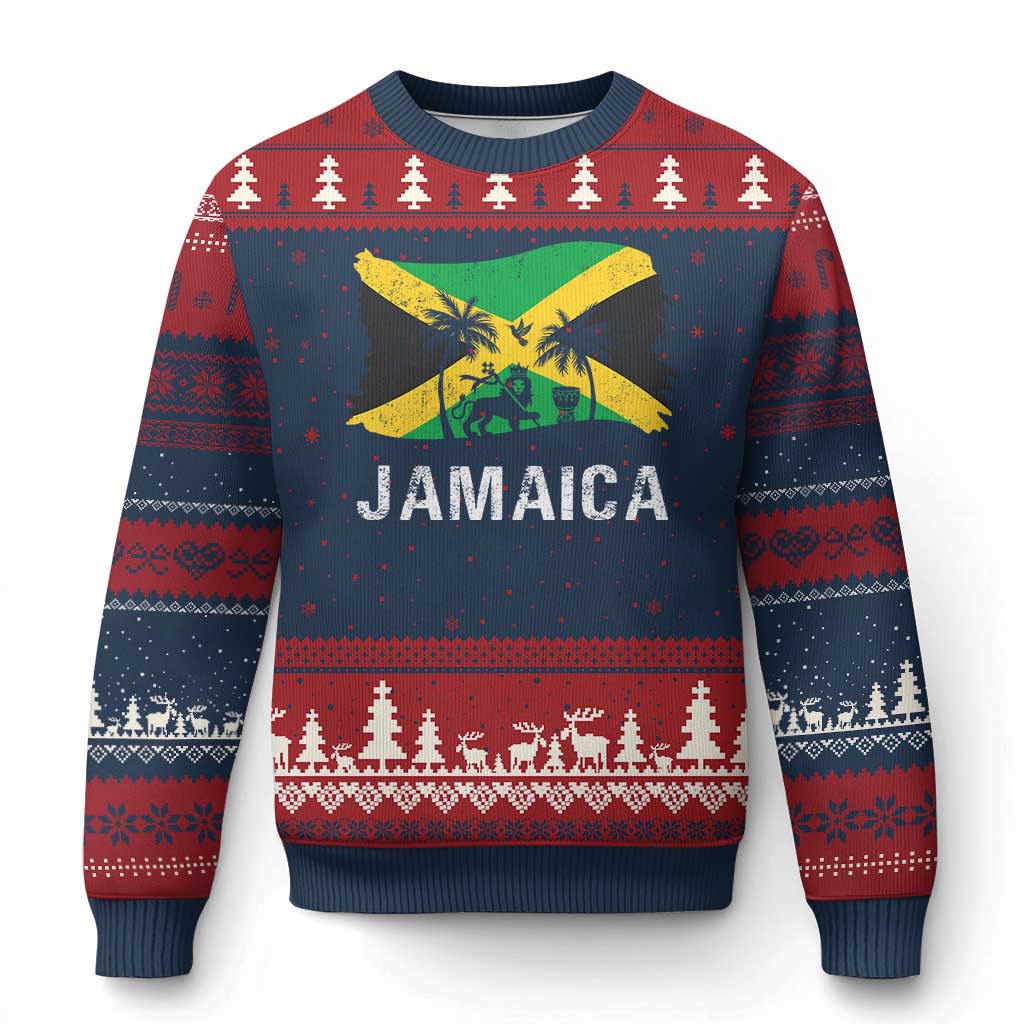 Jamaica Ugly Christmas Sweater Retro Vintage Jamaican Pride Flag Lion Of Judah TS10 Navy Red Print Your Wear