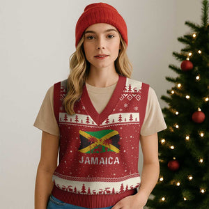Jamaica V-Neck Knit Sweater Vest Retro Vintage Jamaican Pride Flag Lion Of Judah TS10 Red Beige Print Your Wear