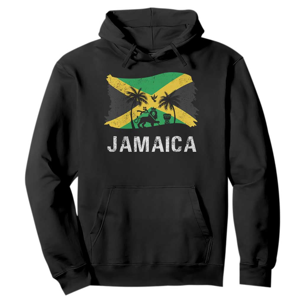 Jamaica Hoodie Retro Vintage Jamaican Pride Flag Lion Of Judah TS10 Black Print Your Wear