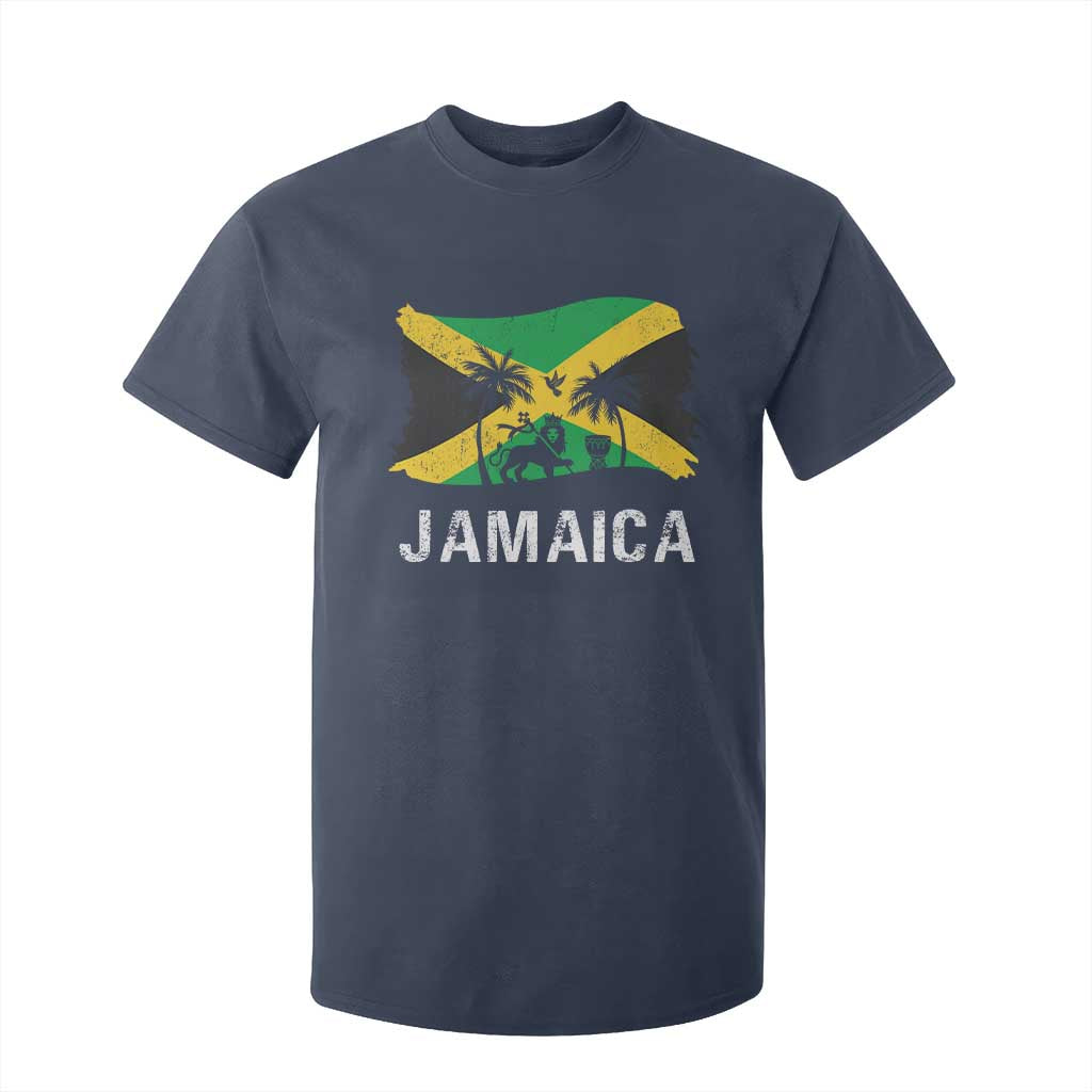 Jamaica T Shirt For Kid Retro Vintage Jamaican Pride Flag Lion Of Judah TS10 Navy Print Your Wear
