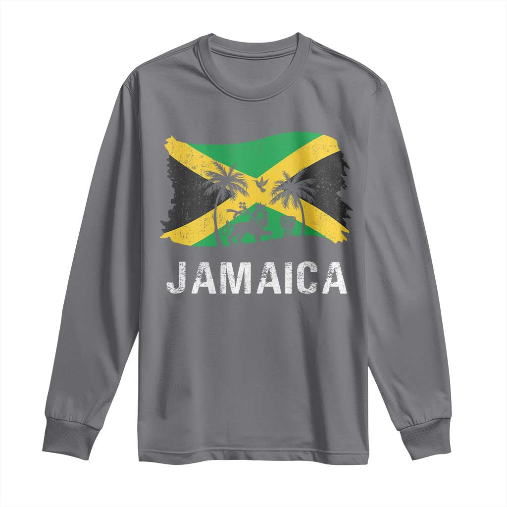 Jamaica Long Sleeve Shirt Retro Vintage Jamaican Pride Flag Lion Of Judah TS10 Charcoal Print Your Wear