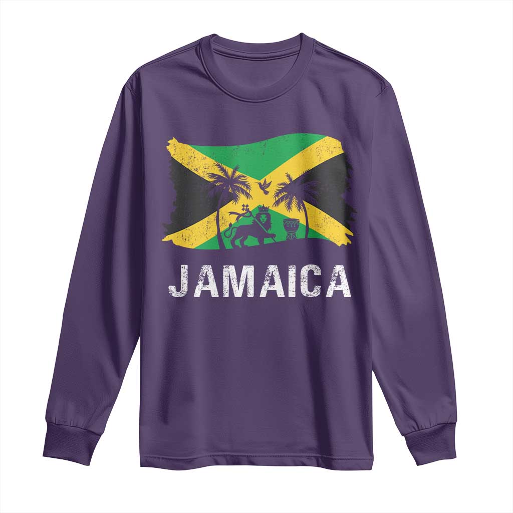 Jamaica Long Sleeve Shirt Retro Vintage Jamaican Pride Flag Lion Of Judah TS10 Purple Print Your Wear