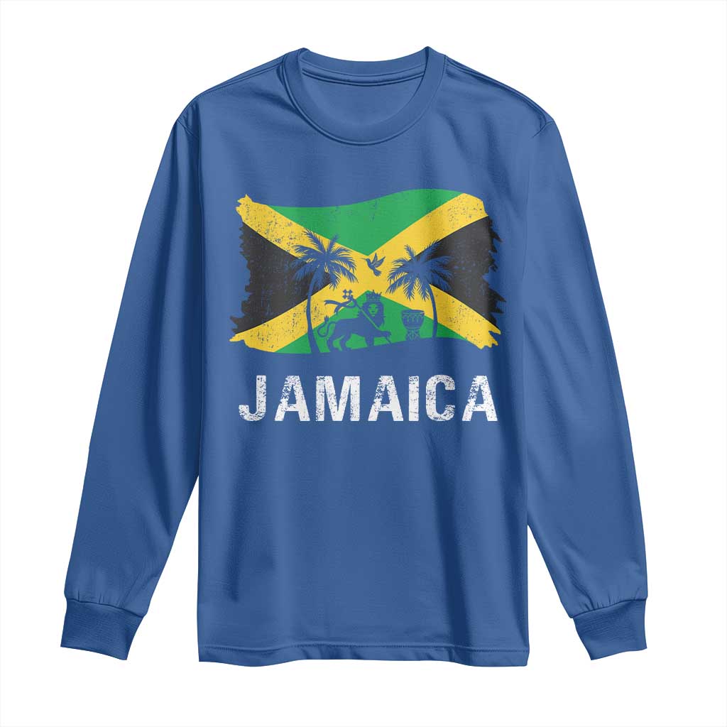 Jamaica Long Sleeve Shirt Retro Vintage Jamaican Pride Flag Lion Of Judah TS10 Royal Blue Print Your Wear