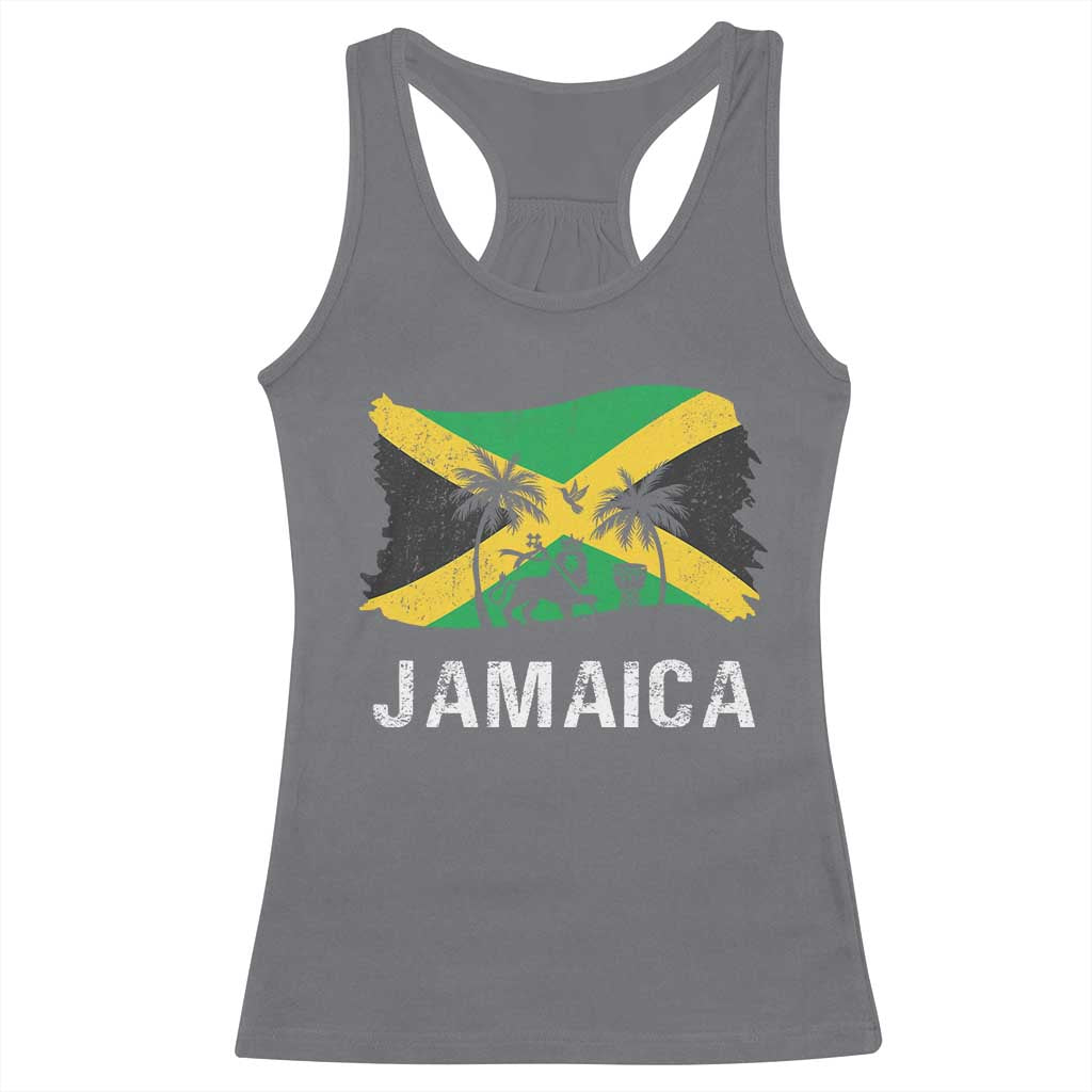 Jamaica Racerback Tank Top Retro Vintage Jamaican Pride Flag Lion Of Judah TS10 Charcoal Print Your Wear