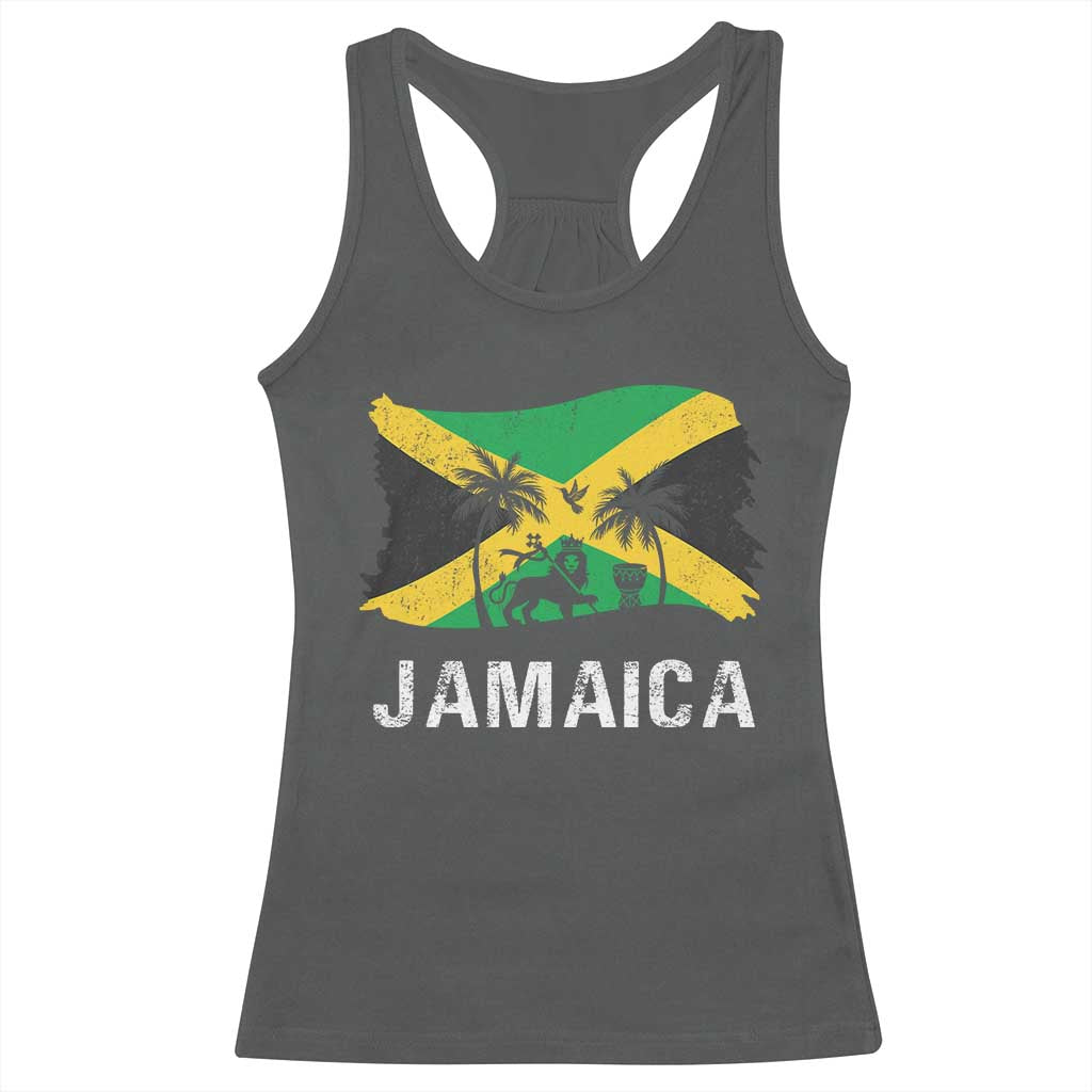 Jamaica Racerback Tank Top Retro Vintage Jamaican Pride Flag Lion Of Judah TS10 Dark Heather Print Your Wear