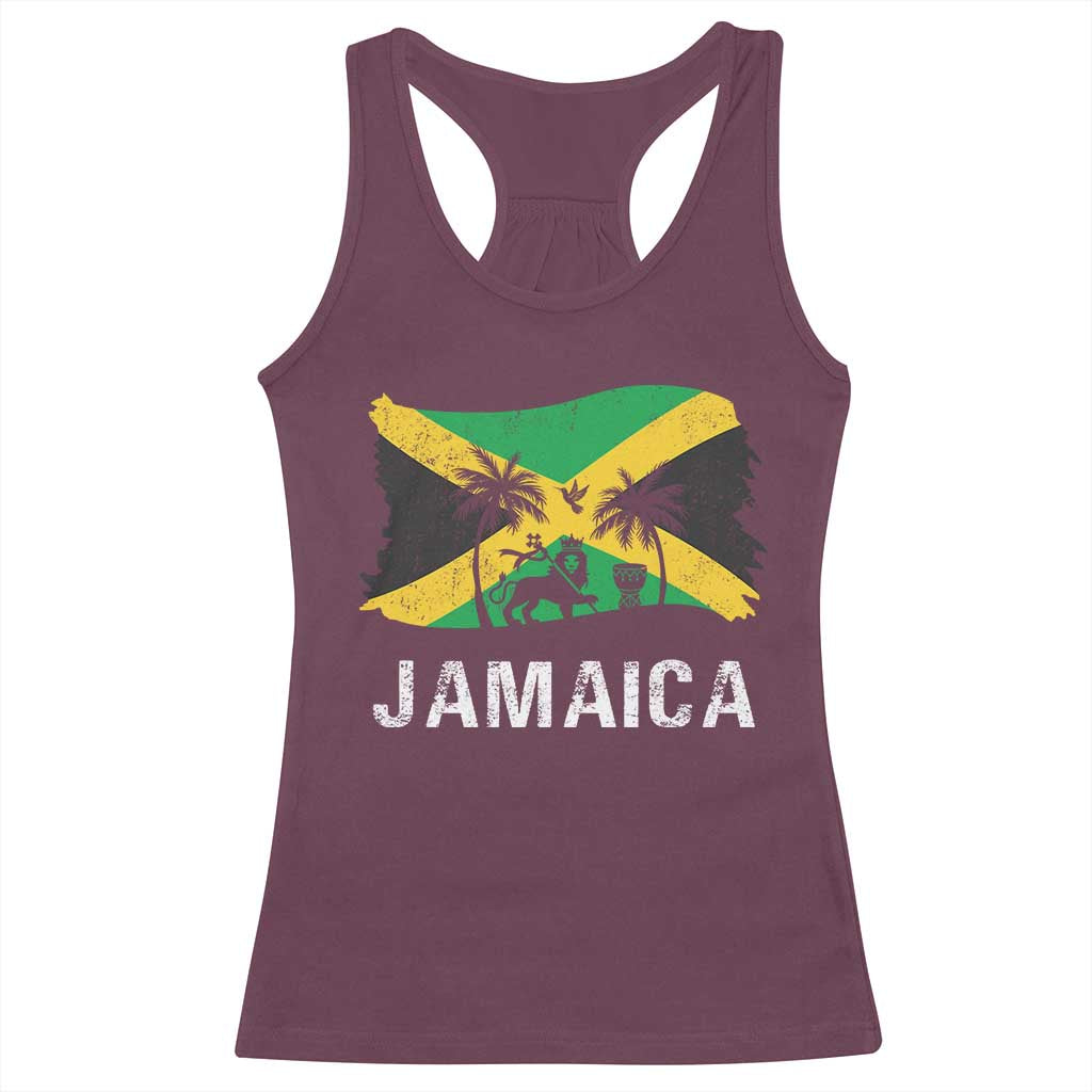 Jamaica Racerback Tank Top Retro Vintage Jamaican Pride Flag Lion Of Judah TS10 Maroon Print Your Wear