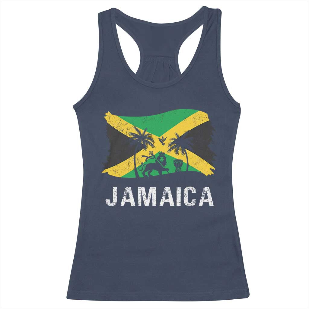 Jamaica Racerback Tank Top Retro Vintage Jamaican Pride Flag Lion Of Judah TS10 Navy Print Your Wear