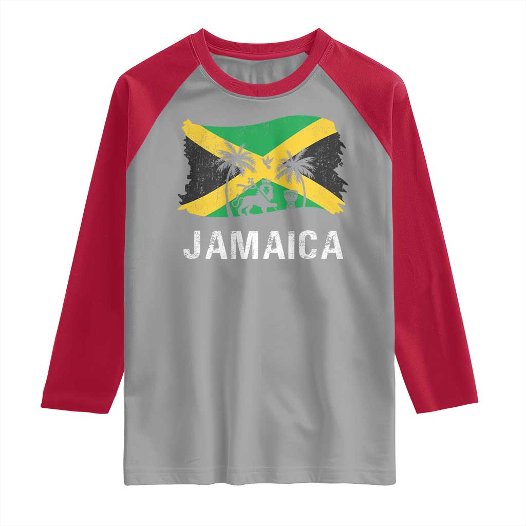 Jamaica Raglan Shirt Retro Vintage Jamaican Pride Flag Lion Of Judah TS10 Sport Gray Red Print Your Wear