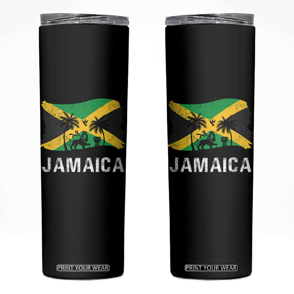 Jamaica Skinny Tumbler Retro Vintage Jamaican Pride Flag Lion Of Judah TS10 Black Print Your Wear