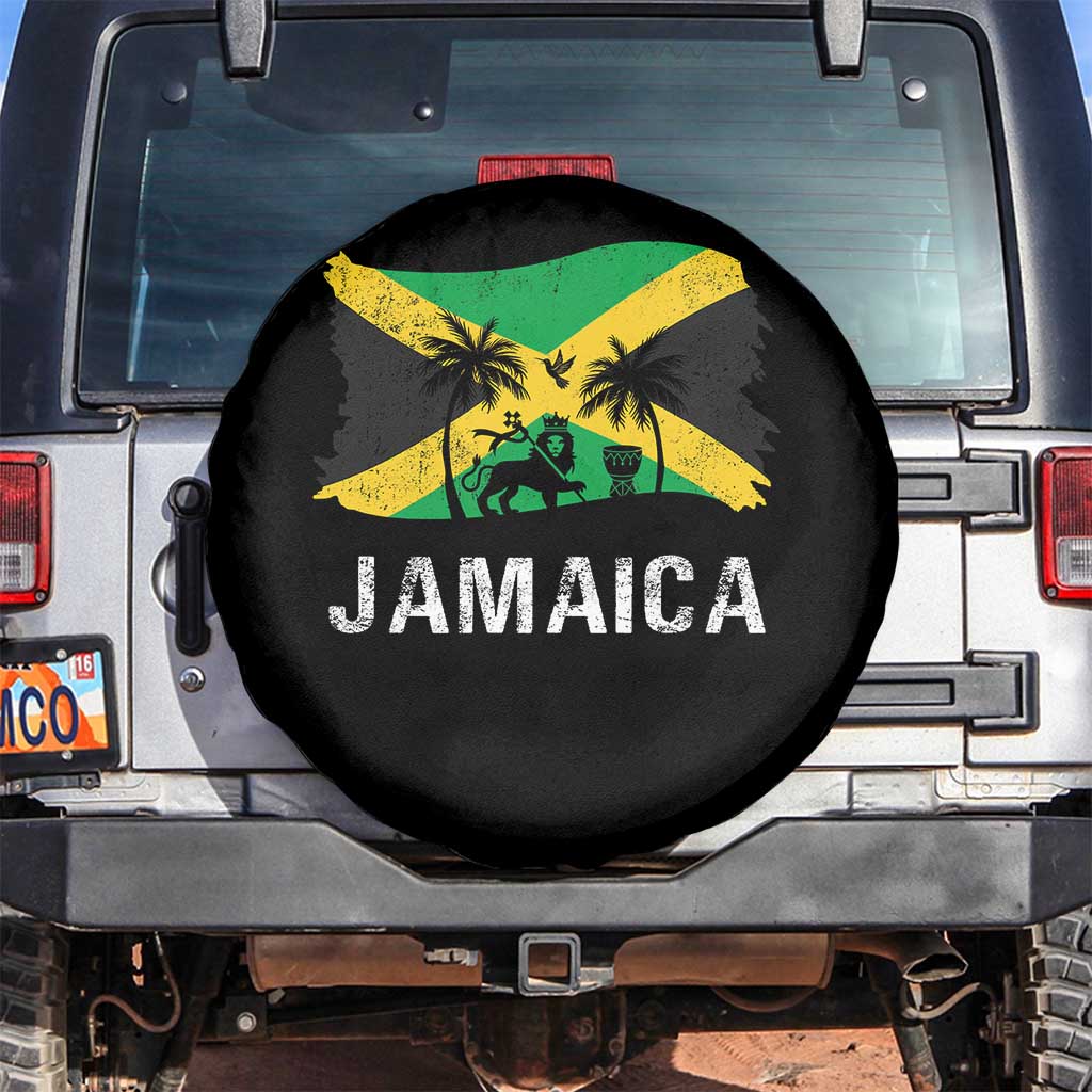 Jamaica Spare Tire Cover Retro Vintage Jamaican Pride Flag Lion Of Judah TS10 No hole Black Print Your Wear