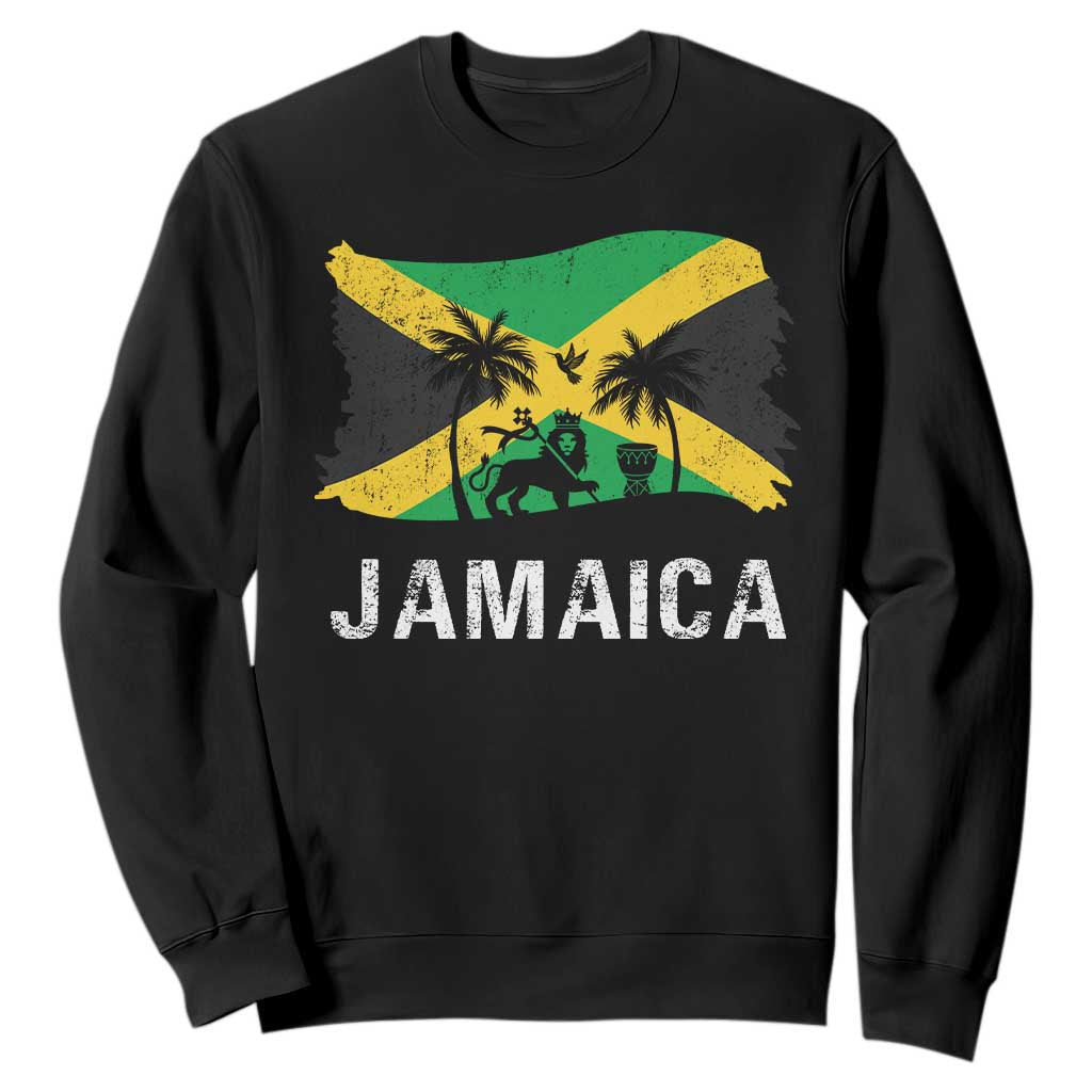 Jamaica Sweatshirt Retro Vintage Jamaican Pride Flag Lion Of Judah TS10 Black Print Your Wear