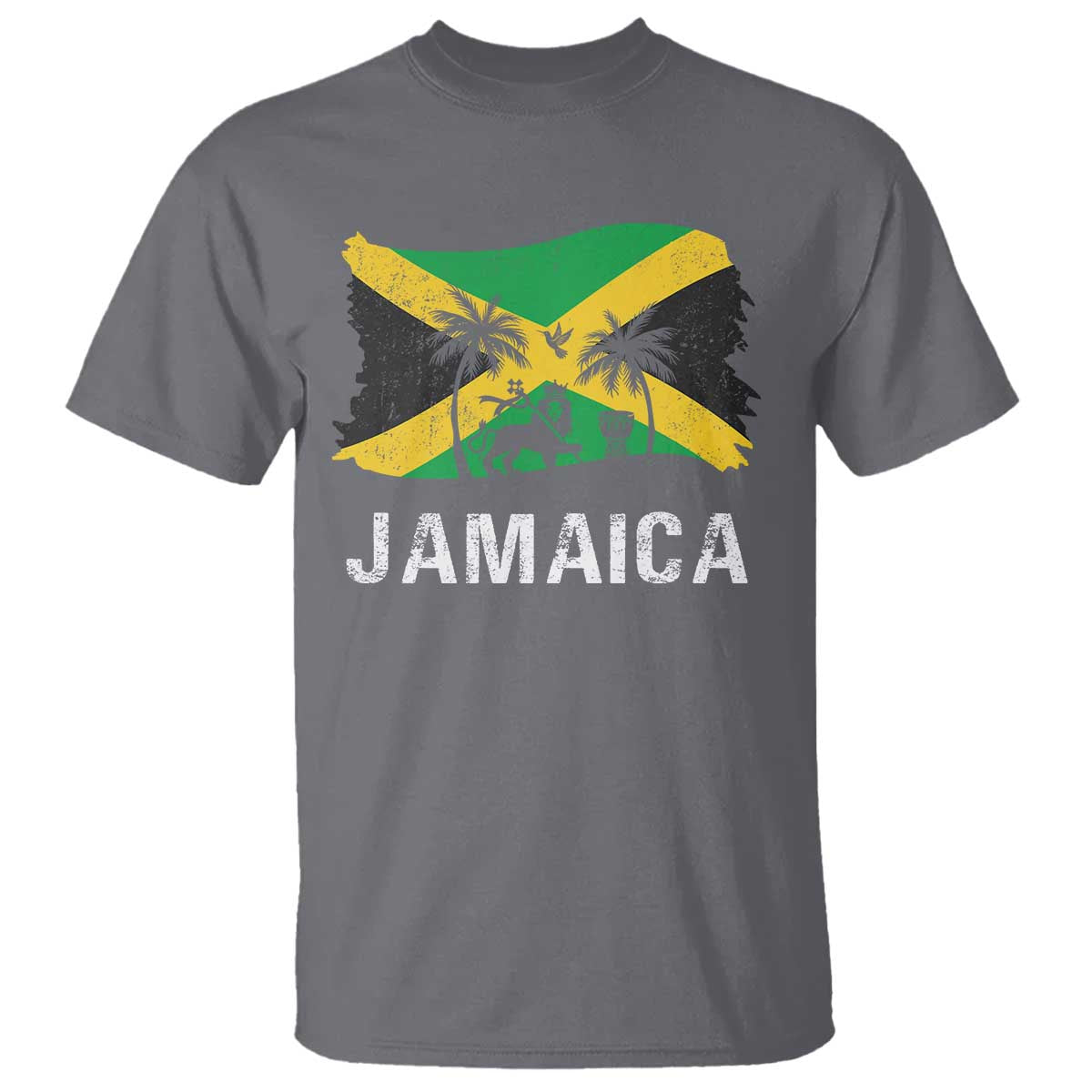 Jamaica T Shirt Retro Vintage Jamaican Pride Flag Lion Of Judah TS10 Charcoal Print Your Wear