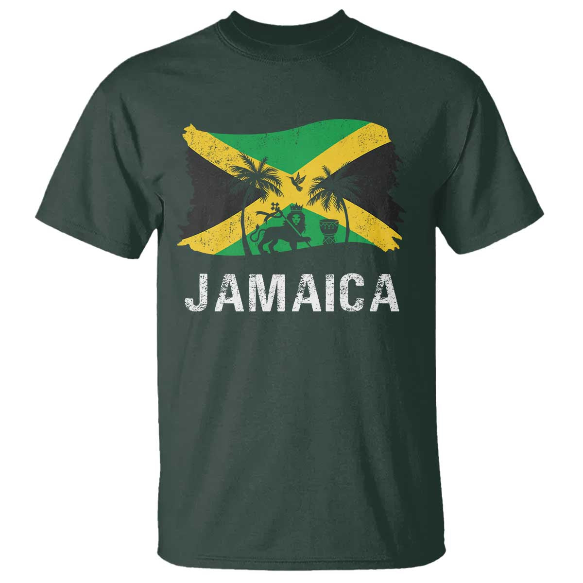 Jamaica T Shirt Retro Vintage Jamaican Pride Flag Lion Of Judah TS10 Dark Forest Green Print Your Wear