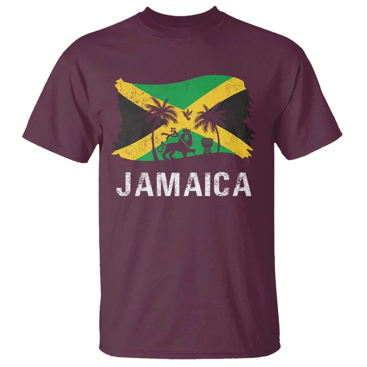 Jamaica T Shirt Retro Vintage Jamaican Pride Flag Lion Of Judah TS10 Maroon Print Your Wear