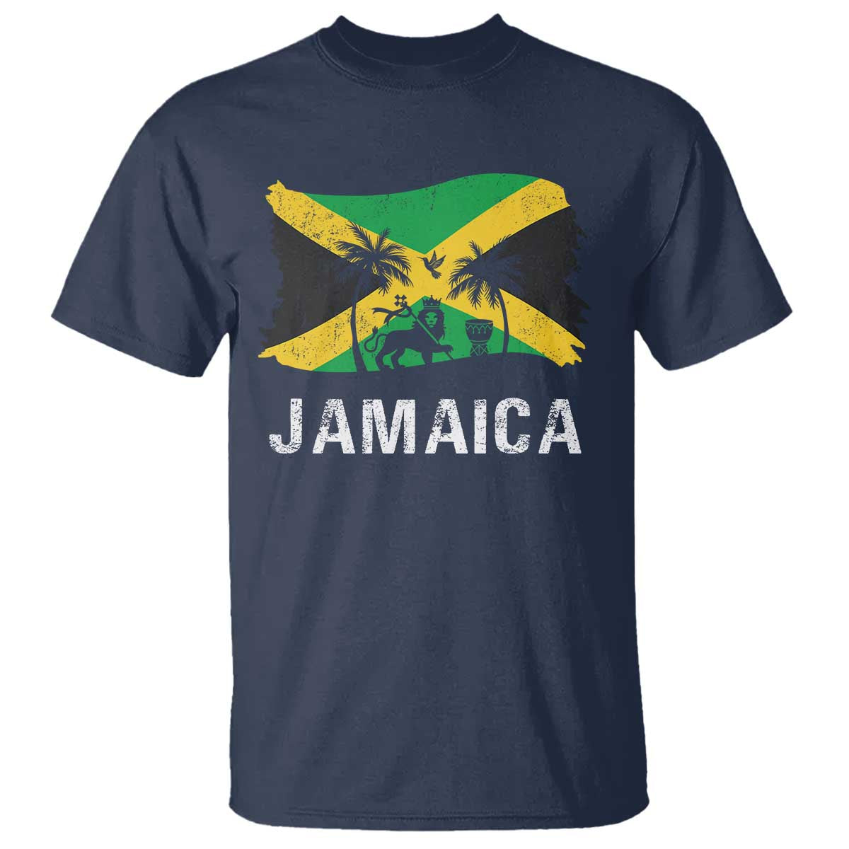 Jamaica T Shirt Retro Vintage Jamaican Pride Flag Lion Of Judah TS10 Navy Print Your Wear