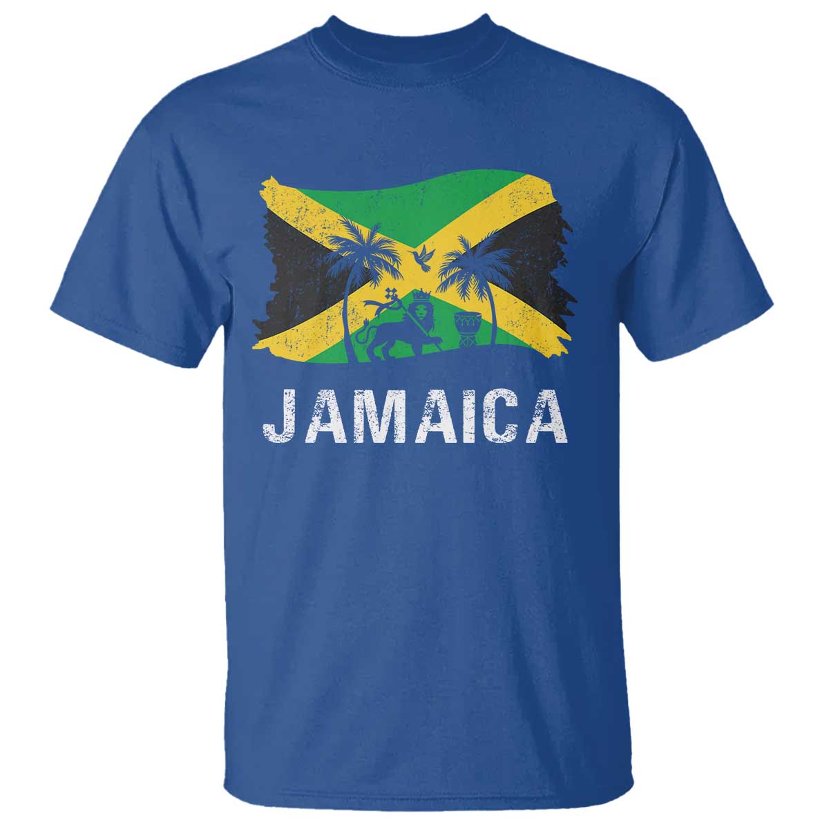 Jamaica T Shirt Retro Vintage Jamaican Pride Flag Lion Of Judah TS10 Royal Blue Print Your Wear
