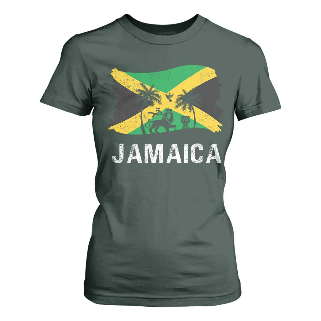 Jamaica T Shirt For Women Retro Vintage Jamaican Pride Flag Lion Of Judah TS10 Dark Forest Green Print Your Wear