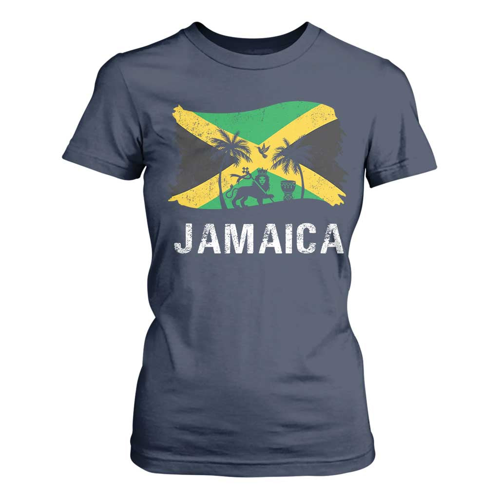 Jamaica T Shirt For Women Retro Vintage Jamaican Pride Flag Lion Of Judah TS10 Navy Print Your Wear